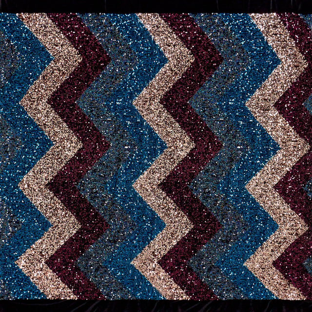 Cusco Stretch Velvet Sequin Polyester Fabric - Blue, Embroidered Sequins, 60" Cut Width, 46/47" Usable Width (1 Yard)