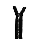 YKK Nickel Separating Jacket Zipper Fabric - Black, Brown, Gray, Navy, Olive, Tan, White, Nickel Teeth, 36" Length