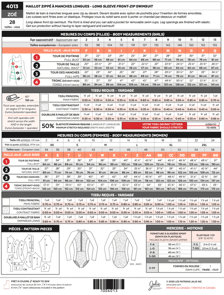 Zoe Long-Sleeve Front-Zip Swimsuit Sewing Pattern