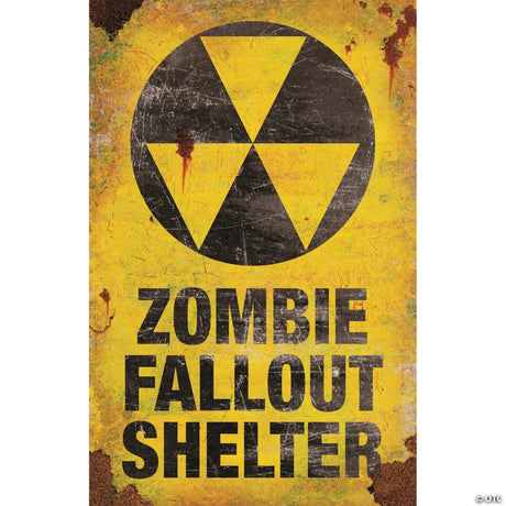 RADYAN Metal Zombie Fallout Shelter Warning Sign for Halloween Decor shown in a clear product image