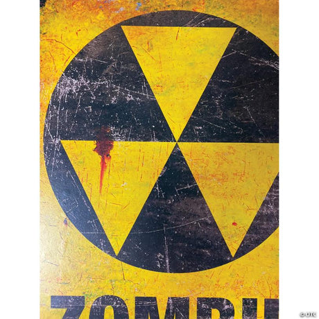 RADYAN Metal Zombie Fallout Shelter Warning Sign for Halloween Decor shown in a clear product image