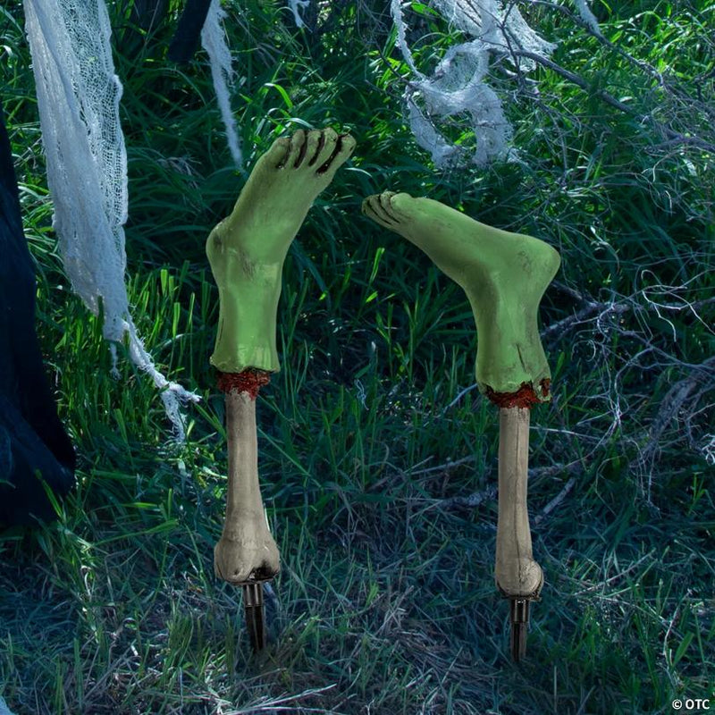 Zombie Feet Yard Stakes Halloween Decorations Set for Lawn Display, featuring an eerie Halloween zombie design