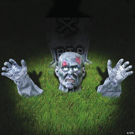 RADYAN Realistic Zombie Groundbreaker Halloween Lawn Decoration with Hands and Head shown in a clear product image