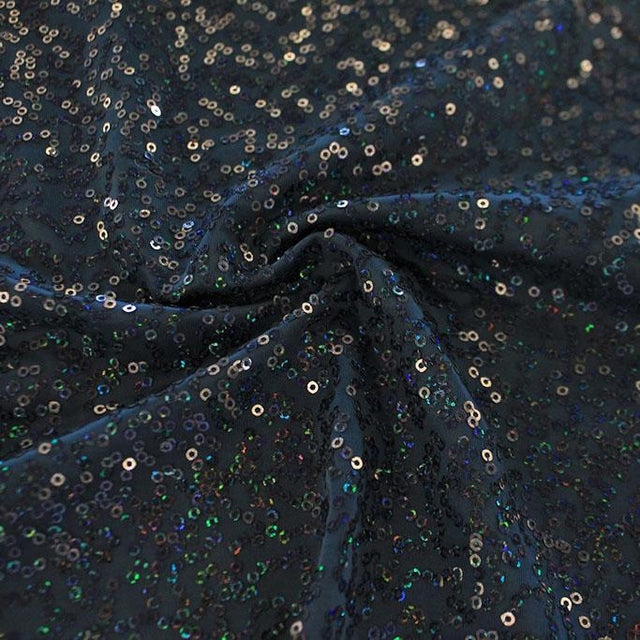 Zsa Spa Polyester Spandex Sequin Fabric - Embroidered Holographic Sequins, 50" Width (1 Yard)