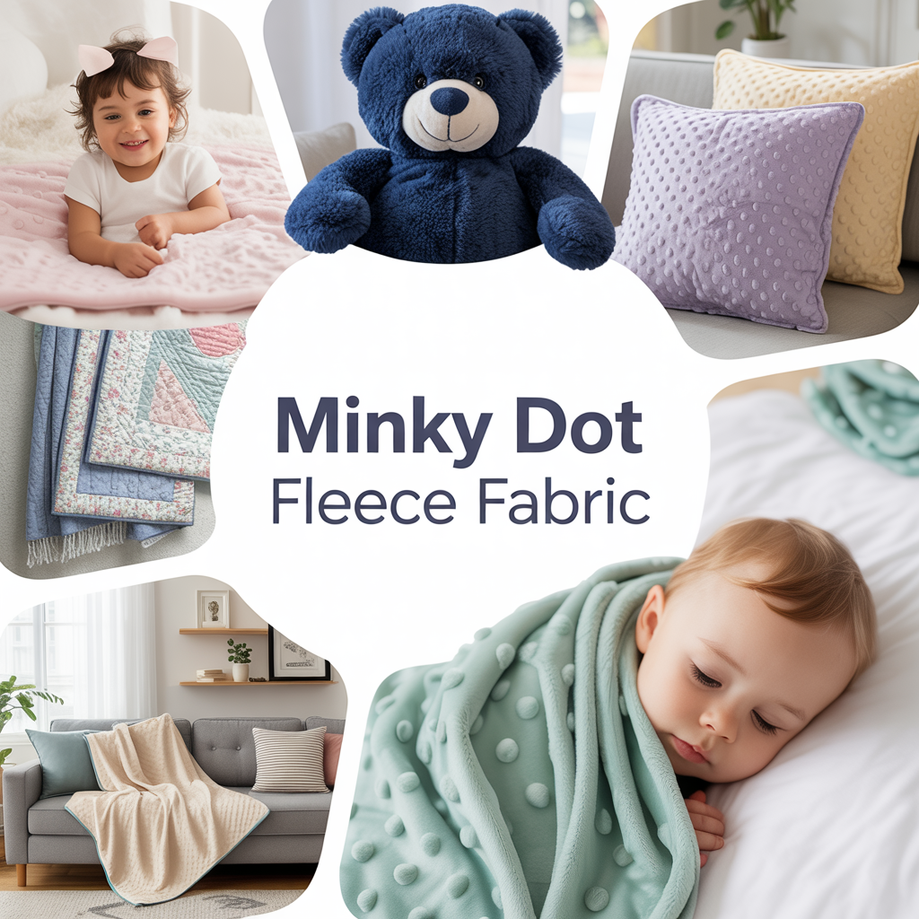 Minky Dot Fleece Fabric - Ultra Soft Plush Dimple Dots, 60" Wide, 4-Way Stretch