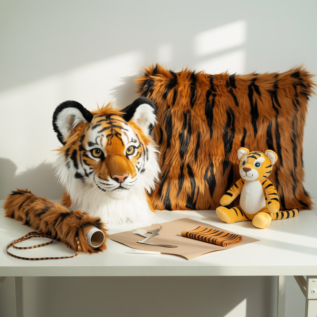 Tiger Shaggy Faux Fur Fabric - Multi-Color Tiger Stripe Pattern, Sold By The Yard