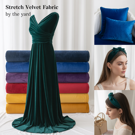 Stretch Velvet Polyester Spandex Fabric - Multiple Colors, 60" Width