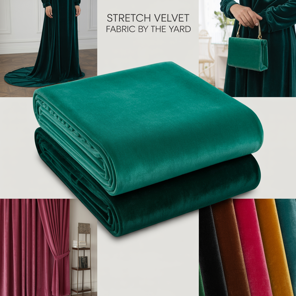 Stretch Velvet Polyester Spandex Fabric - Multiple Colors, 60" Width