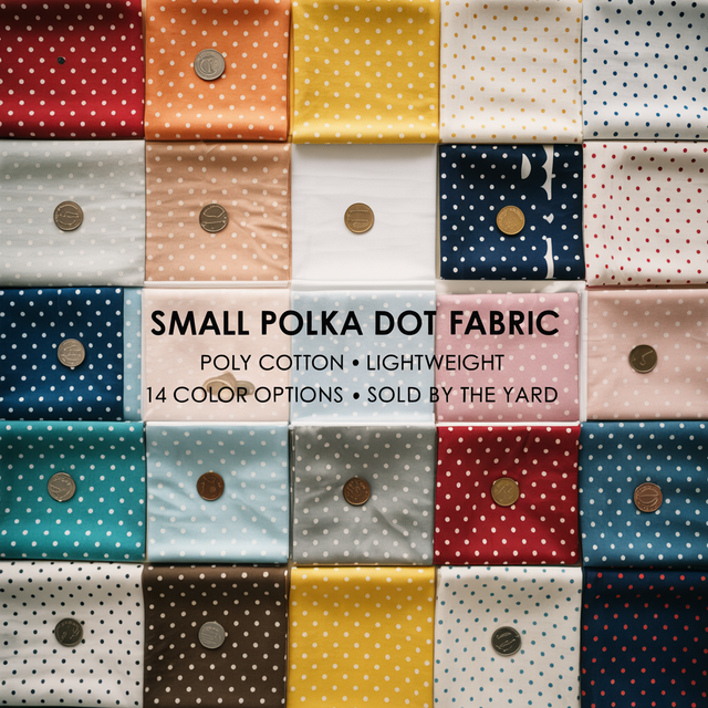 Small Polka Dot Poly Cotton Fabric - Small Polka Dot, 14 Colors, 60" Width