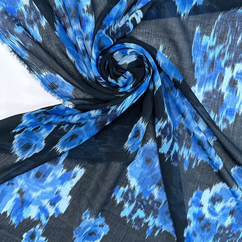Viscose Silk Chiffon Floral Printed Blue-Black
