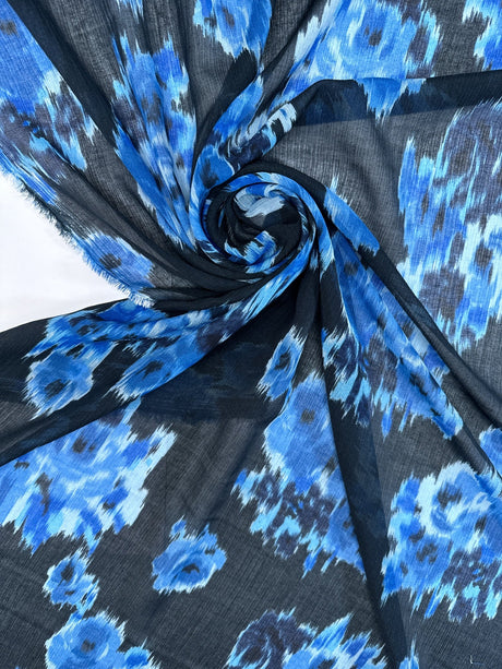 Viscose Silk Chiffon Floral Printed Blue-Black