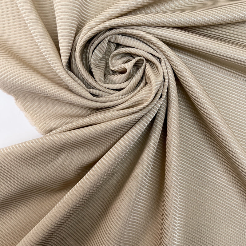 Wool Jacquard Fabric Beige Striped