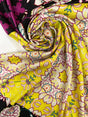 Polyester Sateen Printed Black Purple Floral