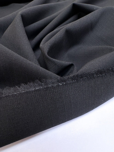 Black Wool Blend Ripstop Fabric