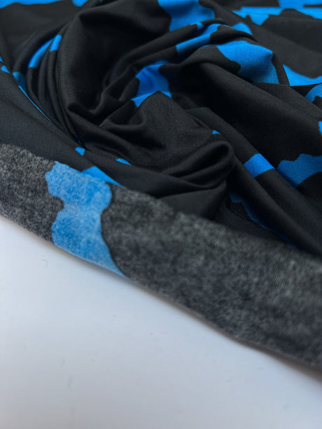 Polyester Elastane Knitted Fabric Printed Blue Black