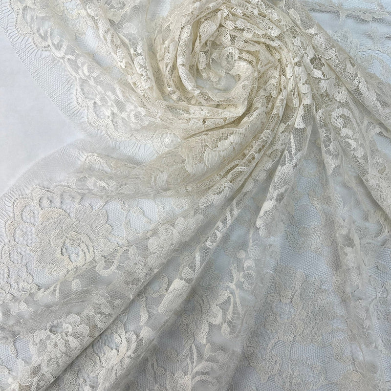 Cotton Lace Mesh Floral White Beige