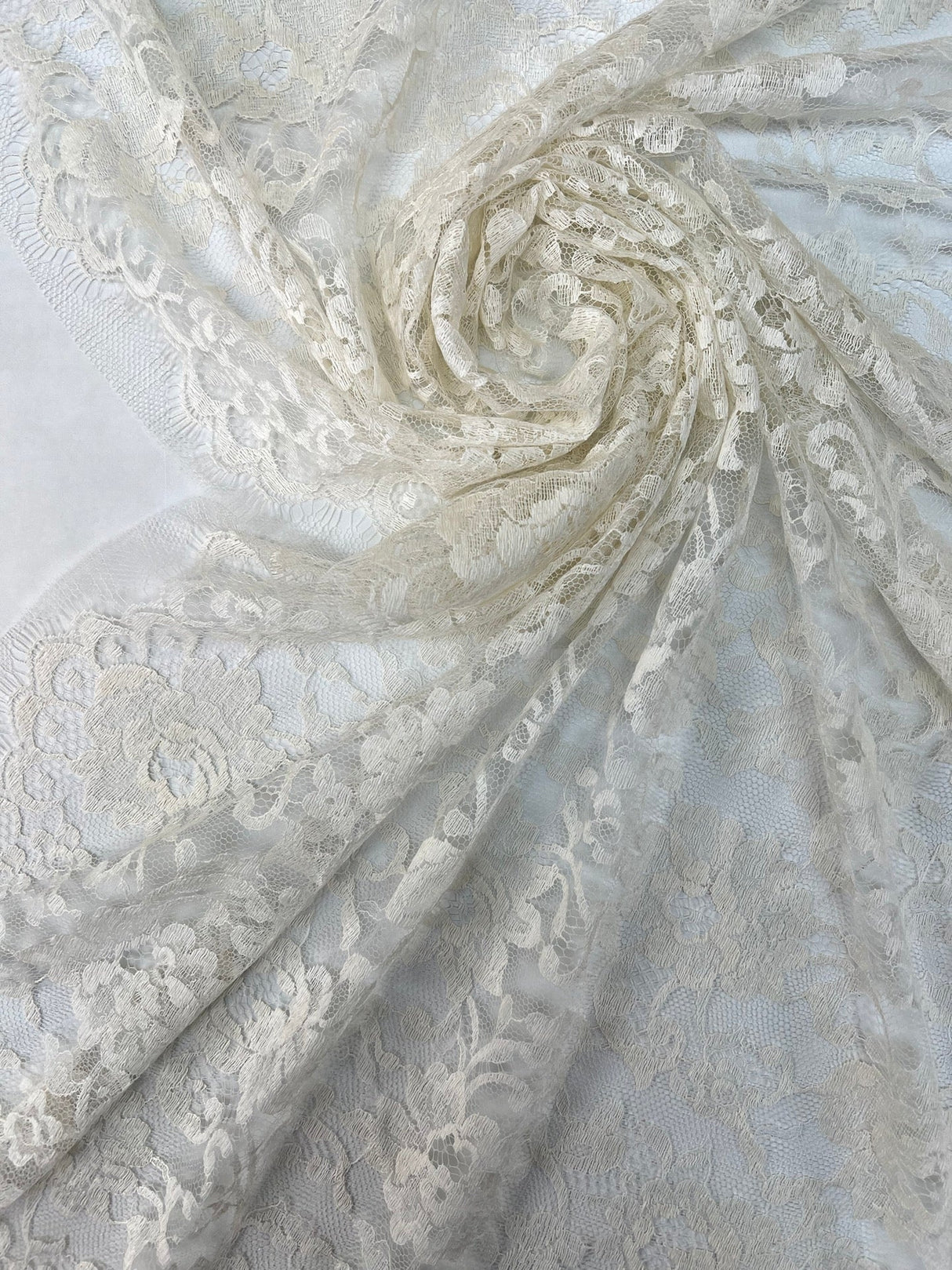 Cotton Lace Mesh Floral White Beige