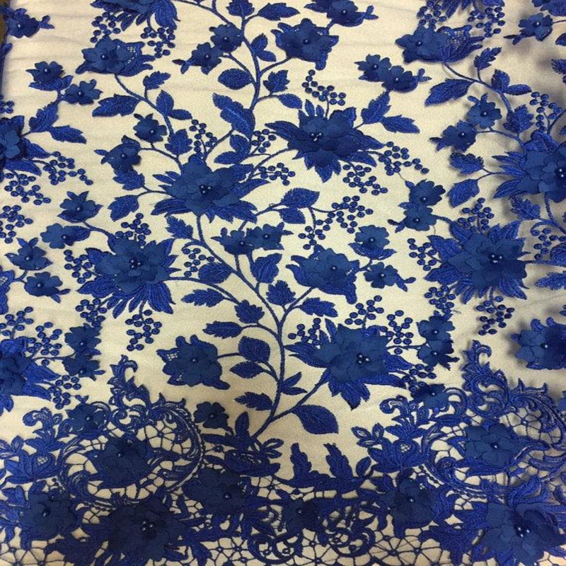 3D Embroidered Satin Floral Pearl Lace Fabric - 100 Percent Polyester Fabric, Floral Pearl Embroidery, 52" Width, 12" Panel (1 Yard)
