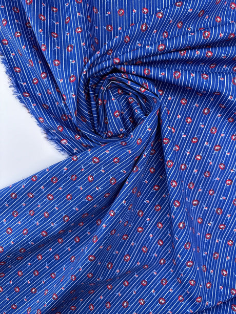 Italian Cotton Poplin Blue Printed Shirt Fabric