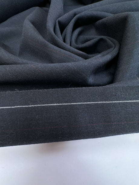 Wool Polyester Blend Striped Suiting Fabric Red Blue