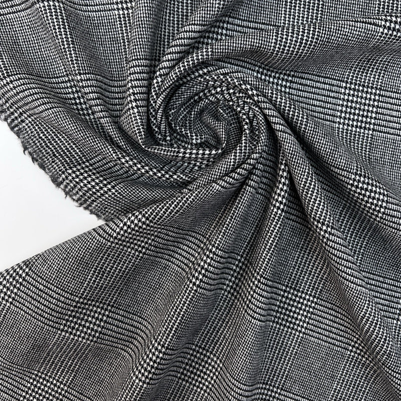 Wool Tweed Houndstooth Gray Checked