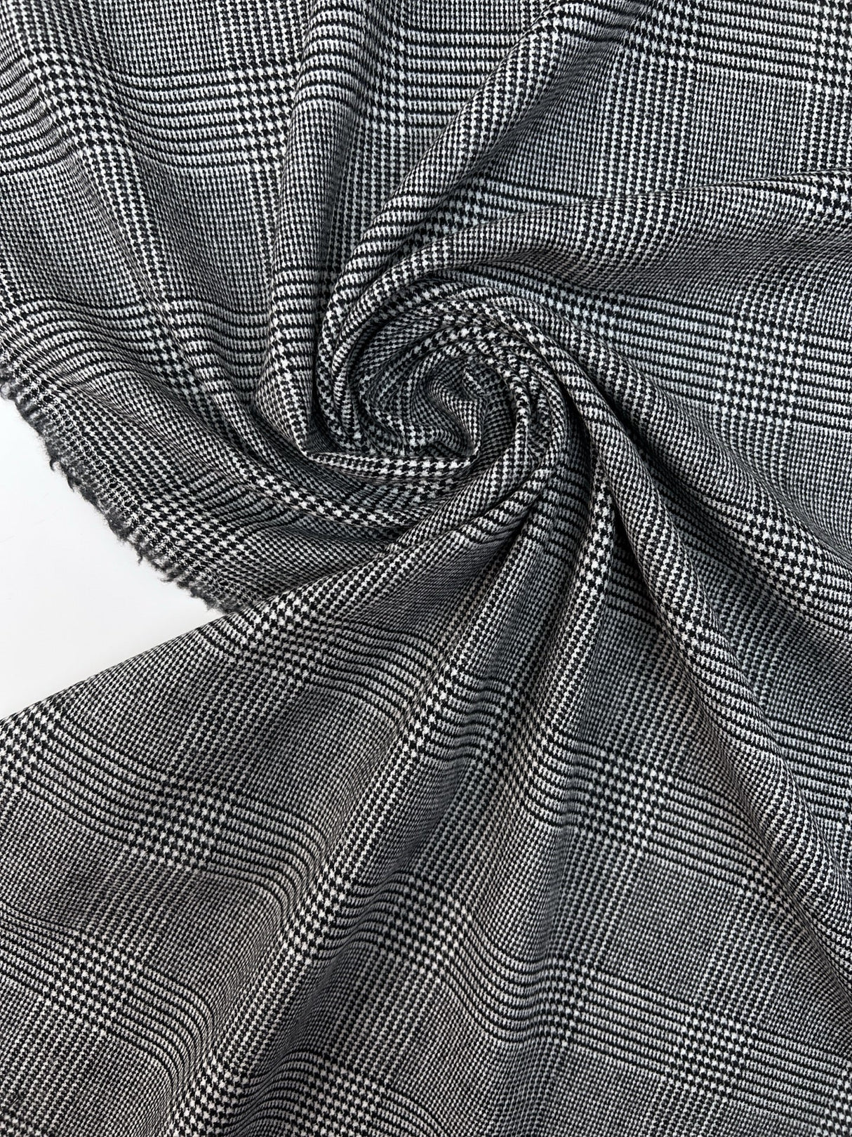 Wool Tweed Houndstooth Gray Checked