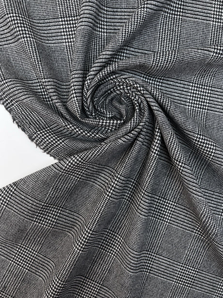 Wool Tweed Houndstooth Gray Checked