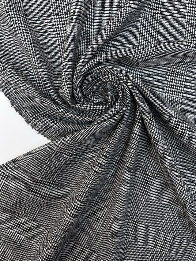 Wool Tweed Houndstooth Gray Checked