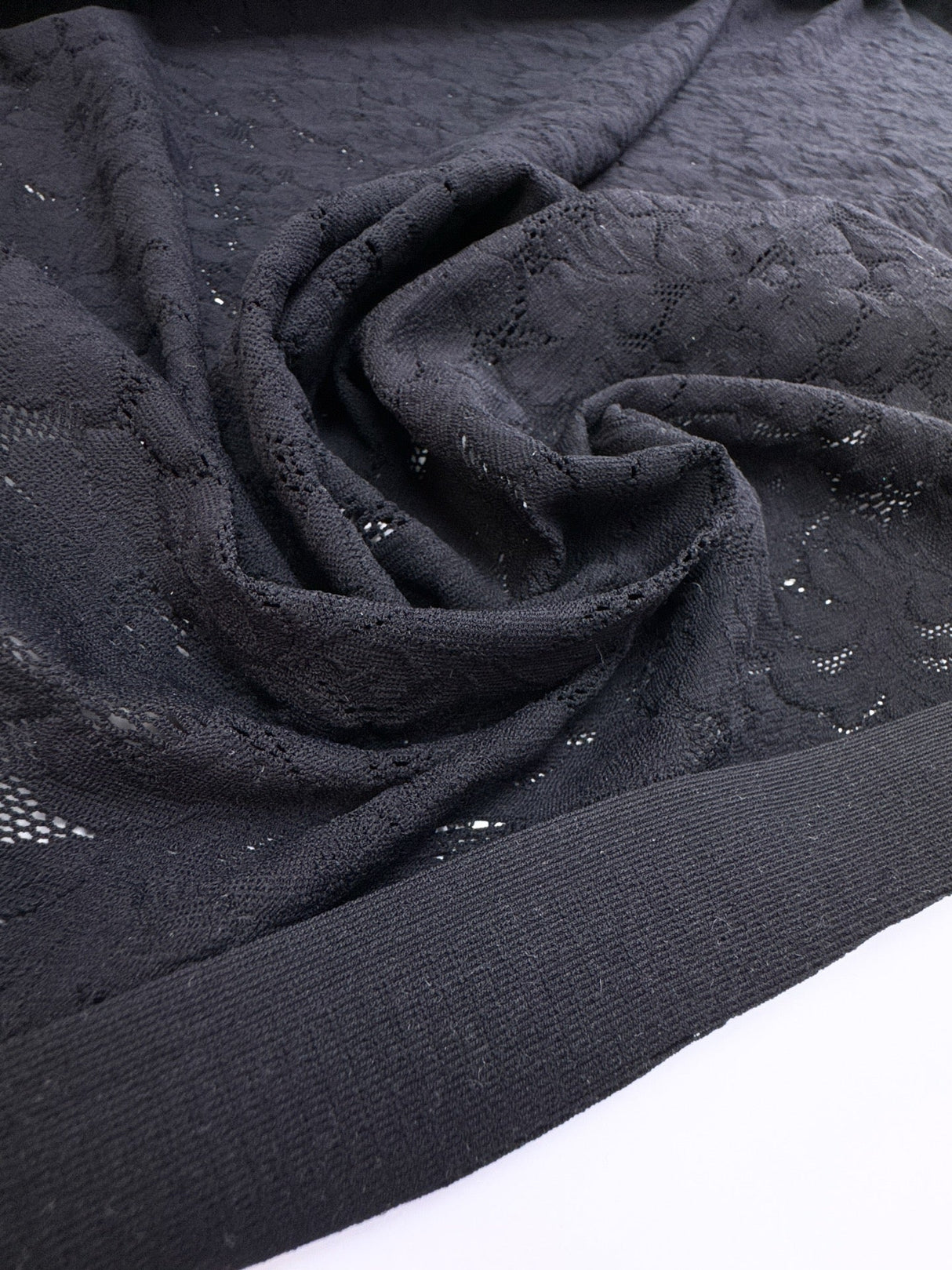 Black Polyamide Elastane Knitted Floral Fabric