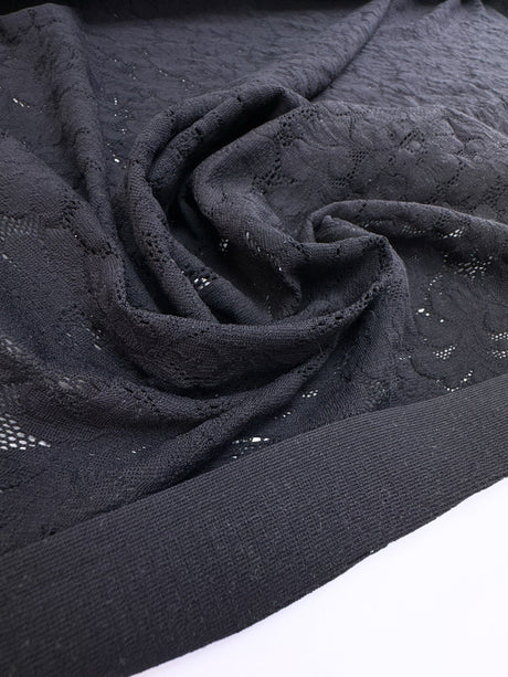 Black Polyamide Elastane Knitted Floral Fabric