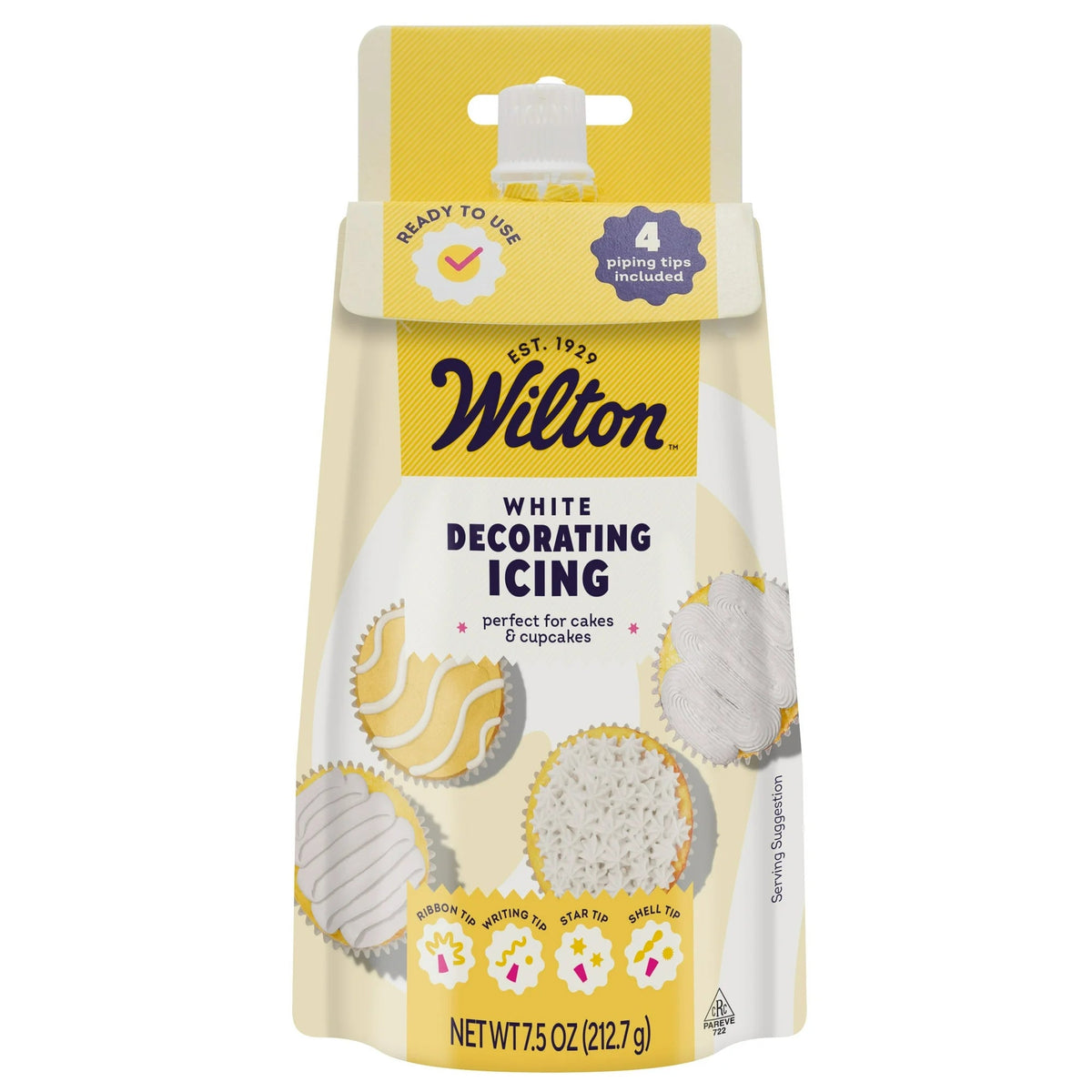 Wilton White Decorating Icing Pouch & 4 Piping Tips Vanilla-Flavored Medium Consistency 7.5 oz.
