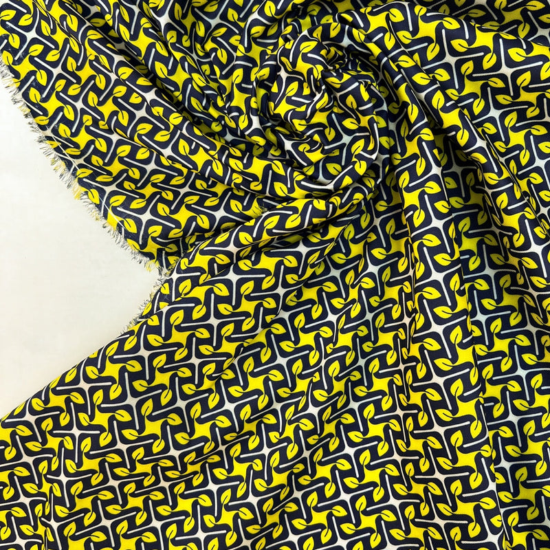 Polyester Geometric Print Fabric in Yellow and Blue