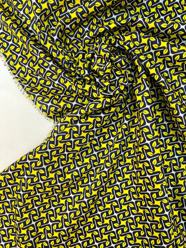 Polyester Geometric Print Fabric in Yellow and Blue