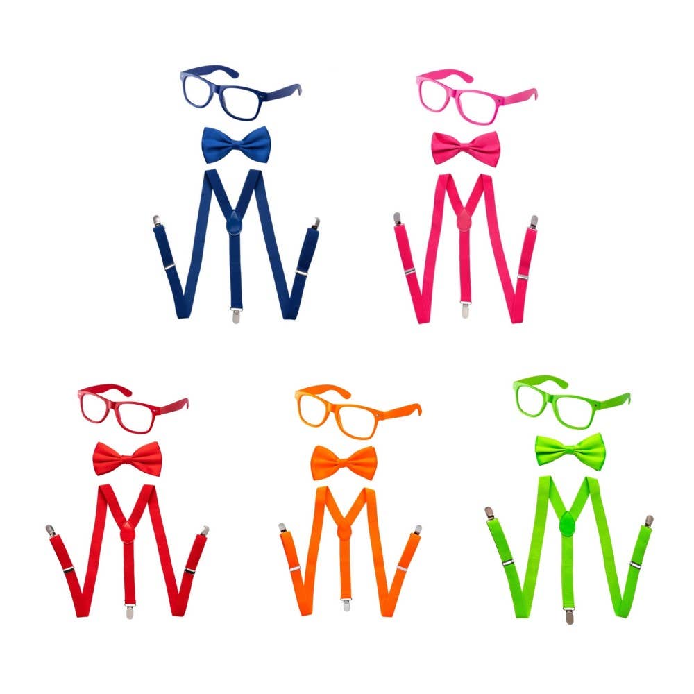 Neon Suspender, Bowtie, Sunglasses Accessory Set - Toddlers