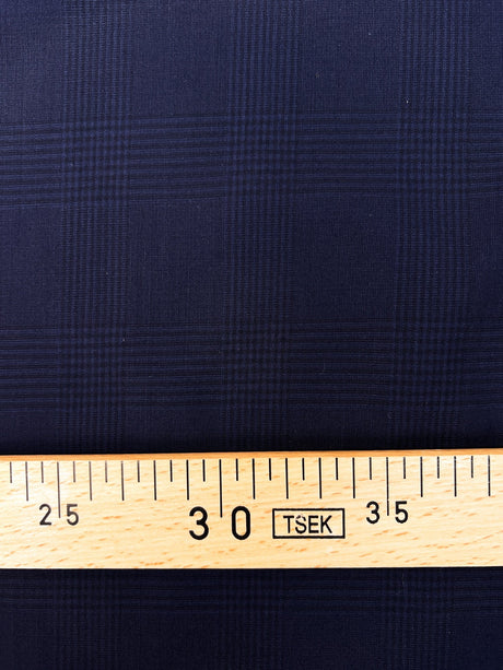 Wool Blend Tweed Checked Blue-Black Stretch