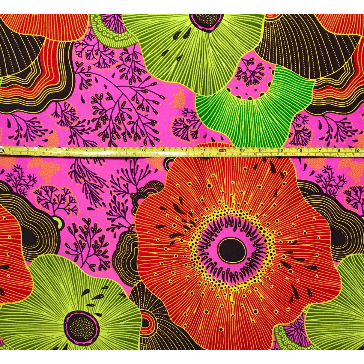 African Print Fabric Ankara Polyester Fabric - Pink, Red, Yellow Floral Fiyah, 45" Width (Per Yard)