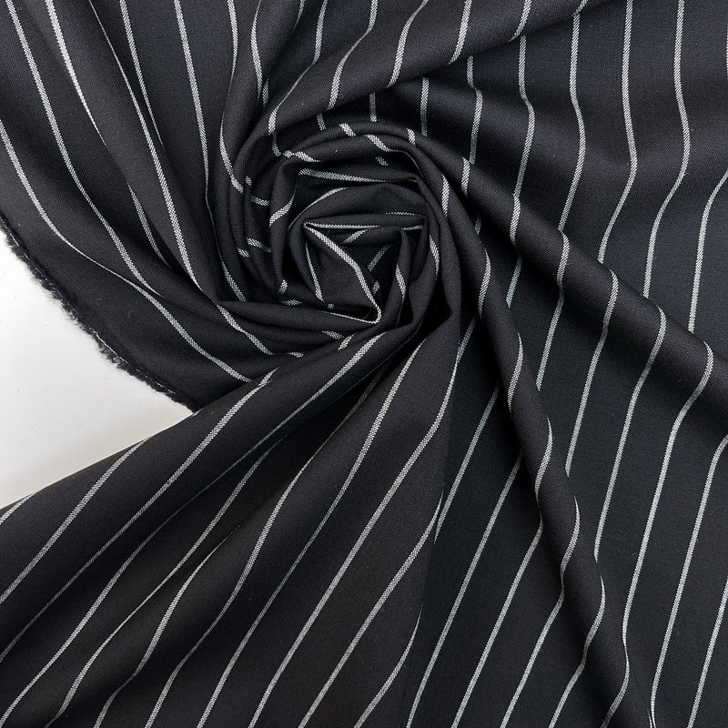 Wool Suit Fabric Striped Black Stretch