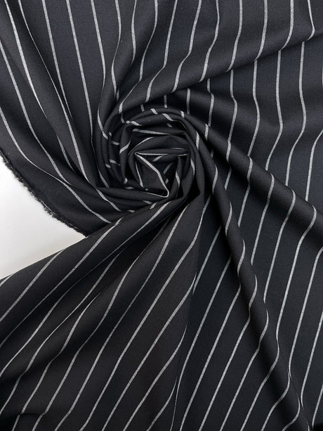 Wool Suit Fabric Striped Black Stretch