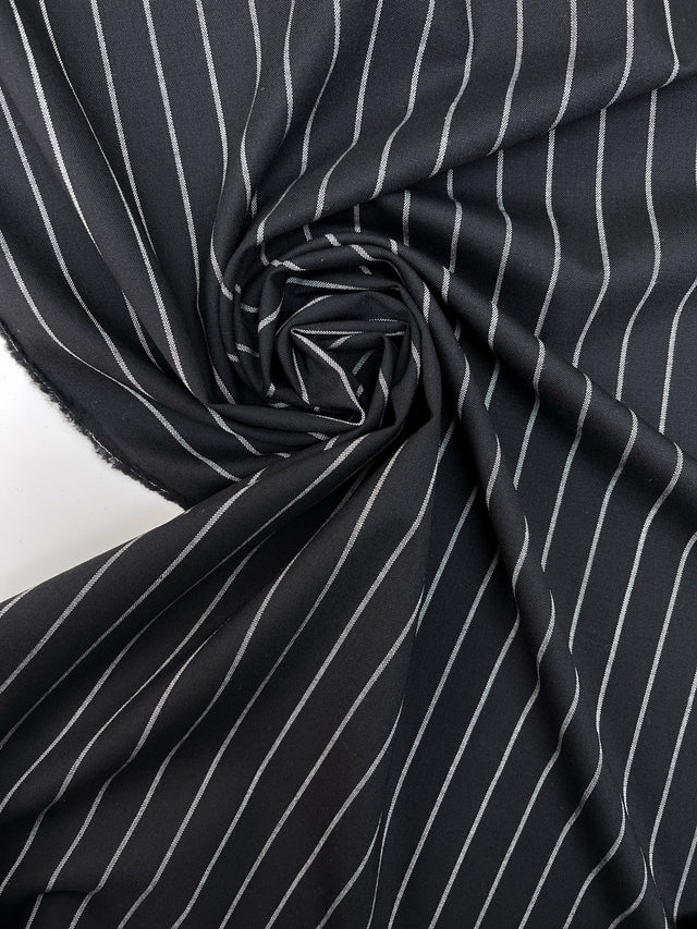 Wool Suit Fabric Striped Black Stretch