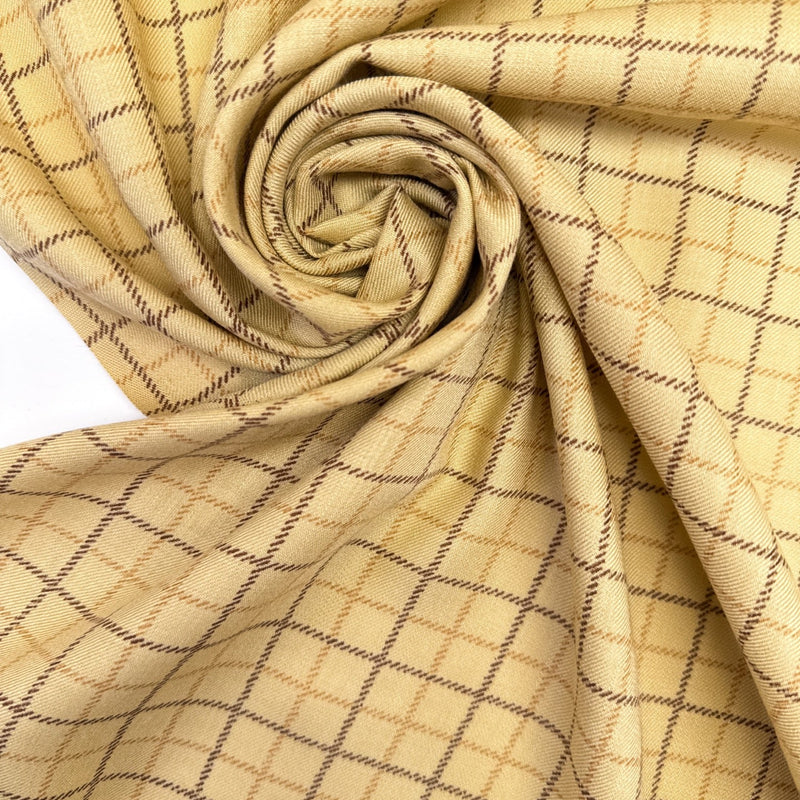 Acrylic Twill Checked Brown Beige Fabric