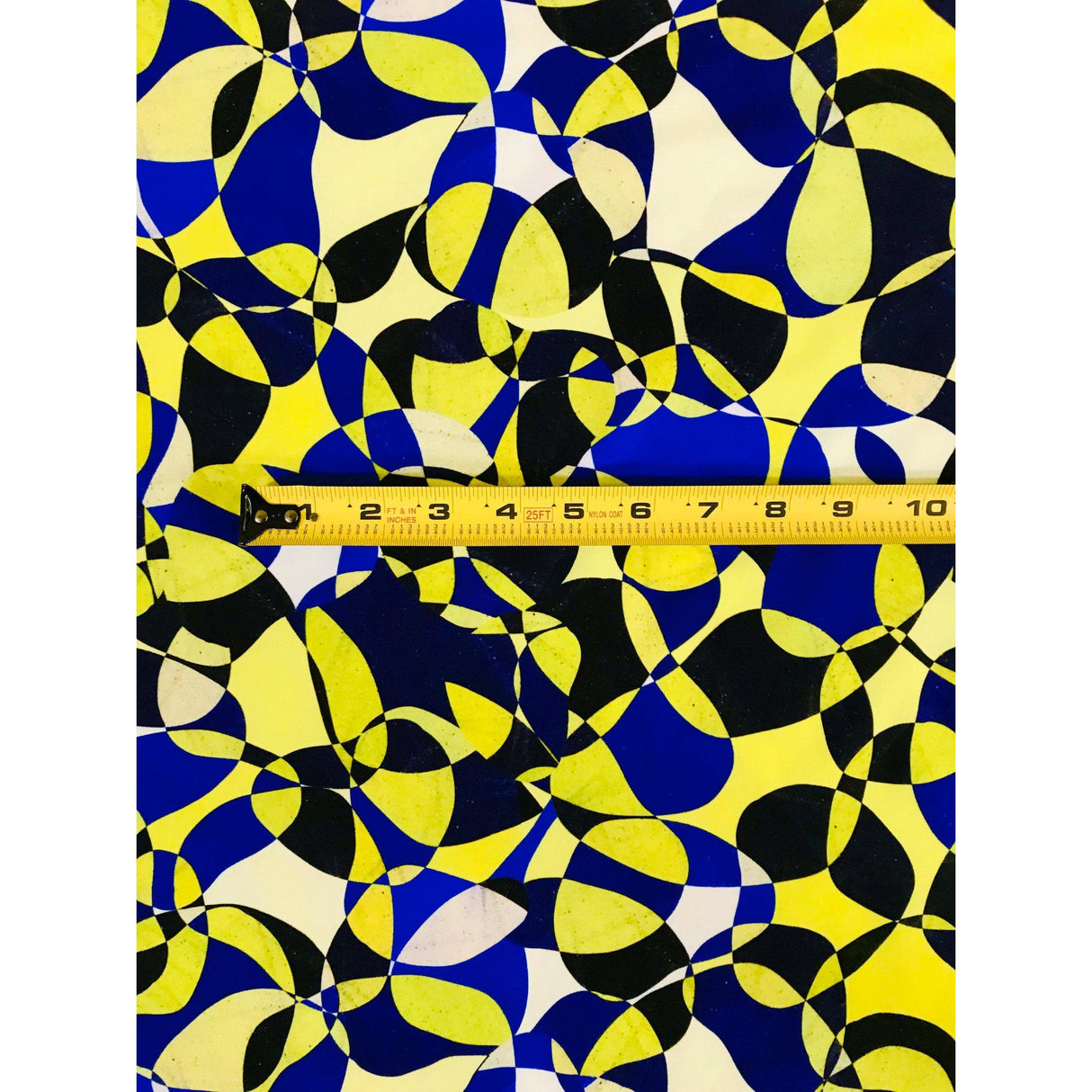 African Print Elastic Knit Fabric - Yellow, Shades Of Blue Chiasoka, 58" Width (1 Yard)