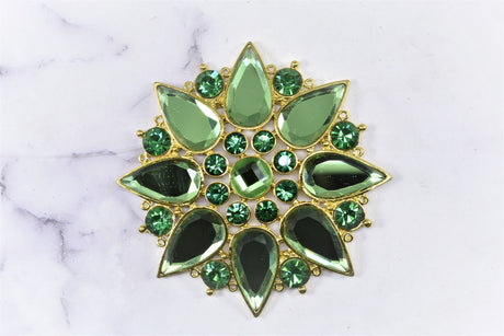 Rhinestone Applique Green Floral Flower Shape 4in
