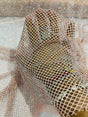 AB Rhinestones On A Fish Net Polyester Fabric - Iridescent Rhinestone Mesh, 1 Yard