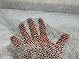 AB Rhinestones On A Fish Net Polyester Fabric - Iridescent Rhinestone Mesh, 1 Yard