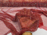 AB Rhinestones On A Fish Net Polyester Fabric - Iridescent Rhinestone Mesh, 1 Yard