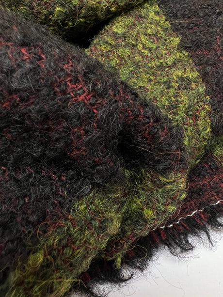 Bouclé Acrylic Blend Striped Red-Green Coat Fabric