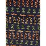 Adewale Stretch Cotton Satin Fabric - Navy, Orange, Green African Print, 58" Width (1 Yard)