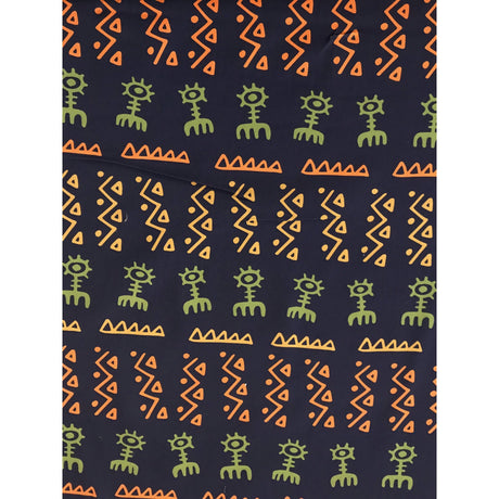 Adewale Stretch Cotton Satin Fabric - Navy, Orange, Green African Print, 58" Width (1 Yard)