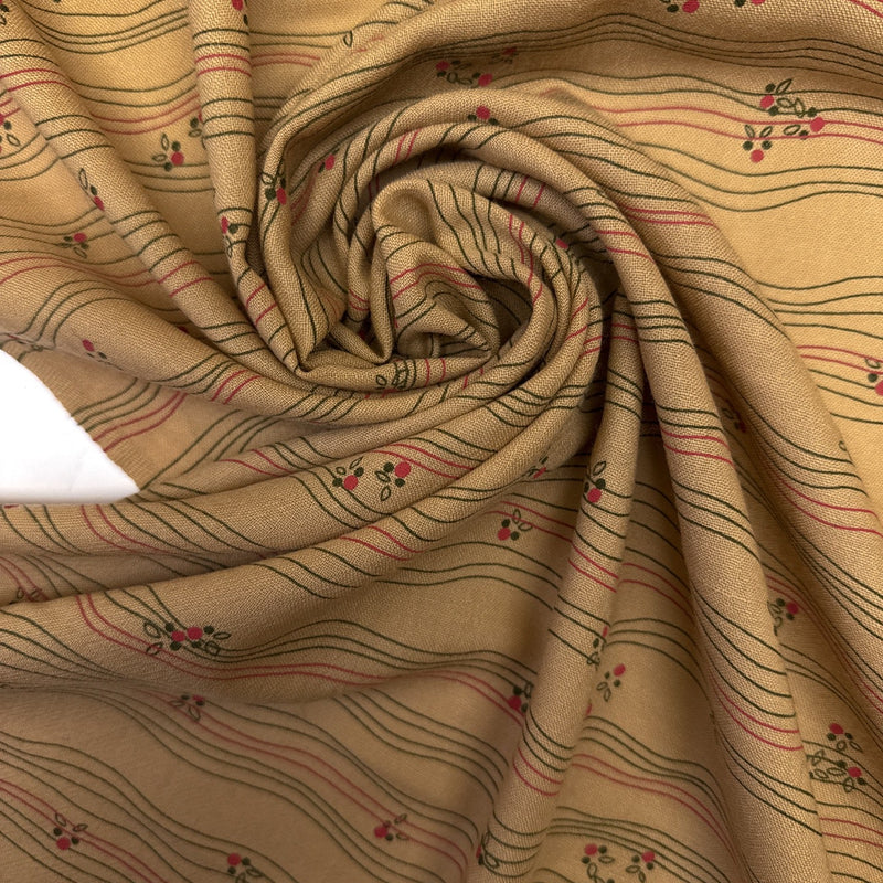 Printed Wool Fabric Brown Beige Stripes