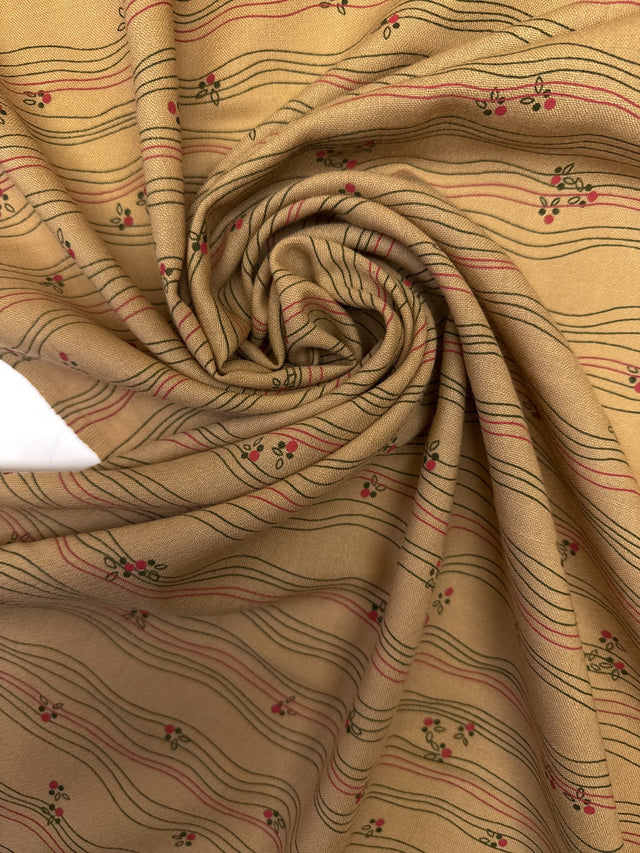 Printed Wool Fabric Brown Beige Stripes